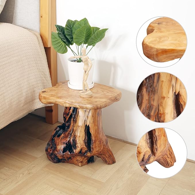 13.8" Cedar Stump Stool, Natural Wooden Side Table, Plant Stool, Live Edge