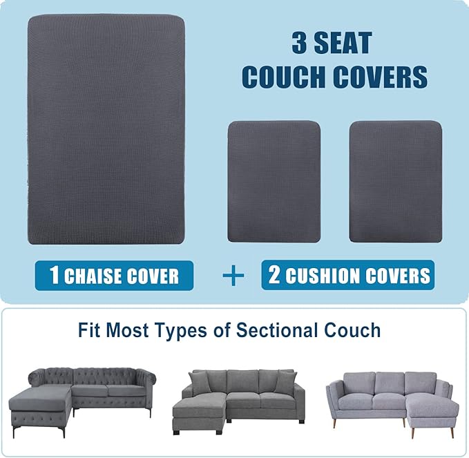 Water Repellent L Shaped Couch Covers, Sofa Seat Cushion Slipcovers, Stretch