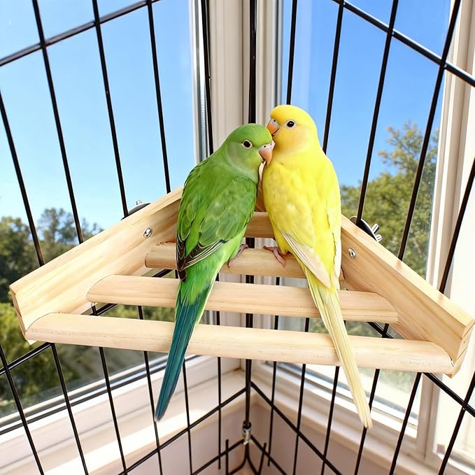 6.7Inch Bird Perch Corner,Wooden Platform Stand,Bird Platform for Cage,Cockatiel,Budgie,Parakeet,Cockatoo