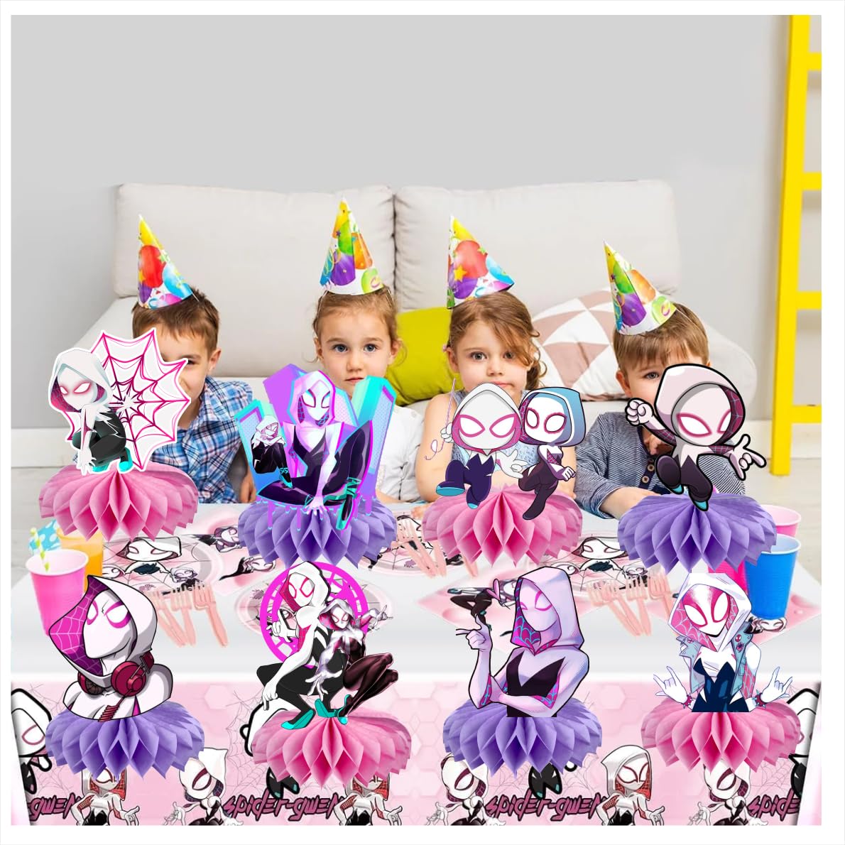 8Pcs Ghost Spider Table Centerpiece Birthday Party Supplies Double Side Table Decorations for Ghost Spider Themed Party Decorations