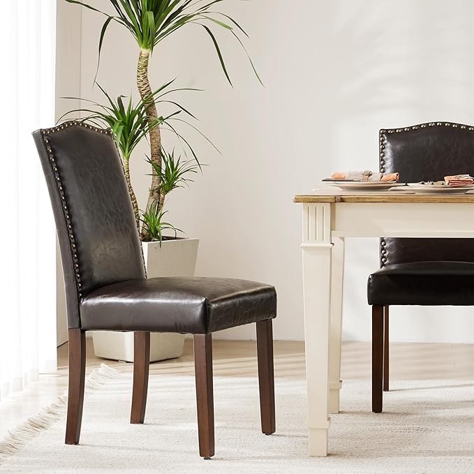 DUMOS Upholstered Dining Chairs,Set of 2 PU Leather Dining Room Kitchen Chair