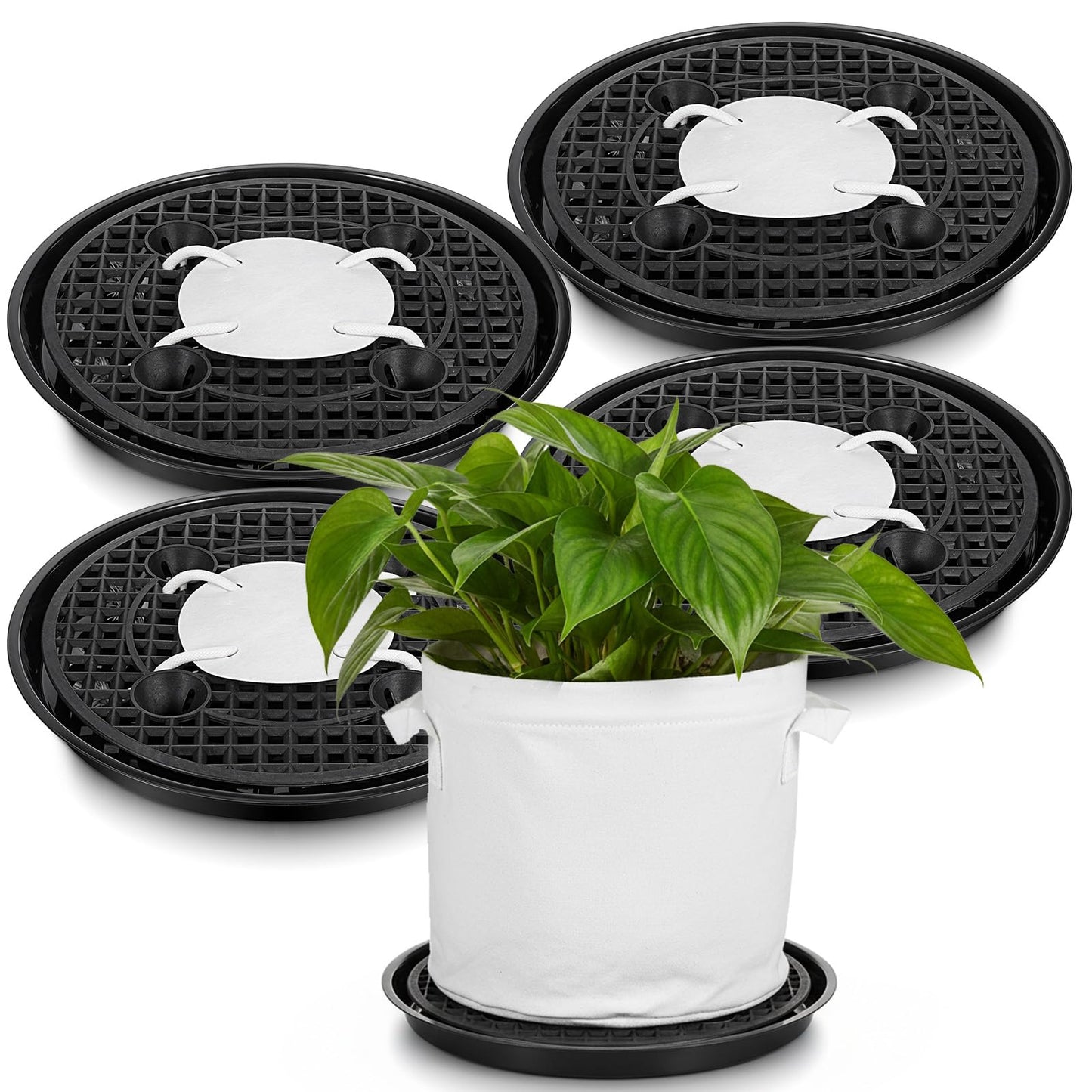 Yuanan 4 Pack 14 Inch Self-Watering Fabric Pot Base,Plant Saucers for Indoors, Plastic Plant Saucer Stand Elevated Plants Saucer Stand for Non-Woven Planter Flower Pot Growth Tent Indoor Outdoor