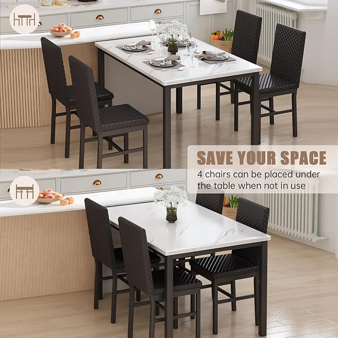 Recaceik Dining Table Set for 4, Modern 5 Piece Dining Table Set Faux Marble