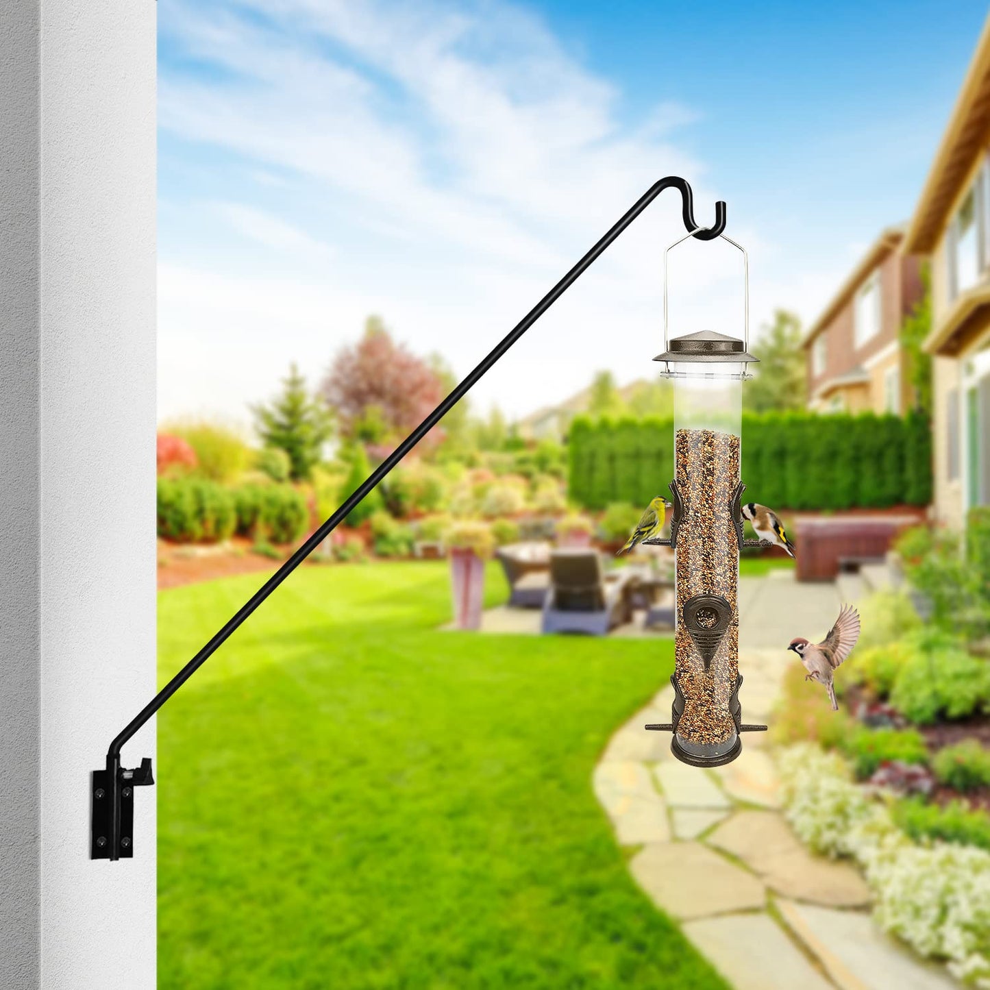 MIXXIDEA 2 Packs Heavy Duty Extended Reach Wall Mounted Deck Hook Wall Pole, Wall Bracket Direction and Length Adjustable Plant Bracket for Bird Feeders, Planters, Suet Baskets, Lanterns, Wind Chimes