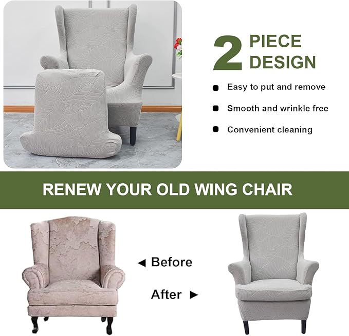 HAOYONG Waterproof Wing Chair Slipcovers Stretch Wingback Chair Covers 3 Pieces