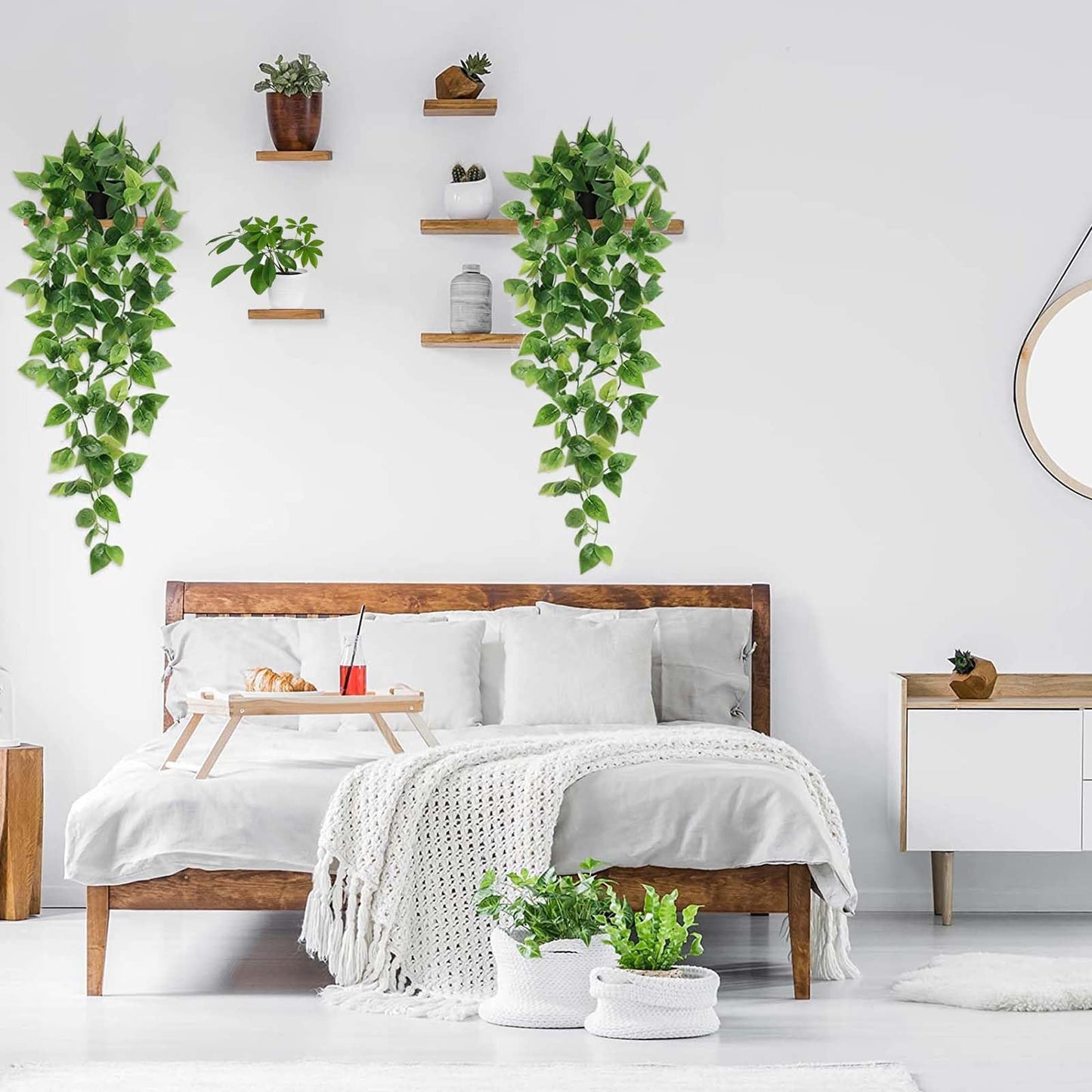 BLEUM CADE 1pcs Fake Hanging Plants Kit with Pot and Plant Hanger, Artificial Pothos Vines Hanging Potted Plant Greenery for Home Living Room Indoor Outdoor Decor