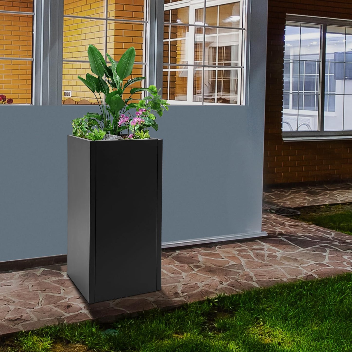 BILPIKOGoo Planter Box for Outdoor Plants, 14Lx14Wx30H Inch, Tall Metal Planter Box with Drainage Holes for Outside, Indoor, for Patio Decor & Backyard Gardening