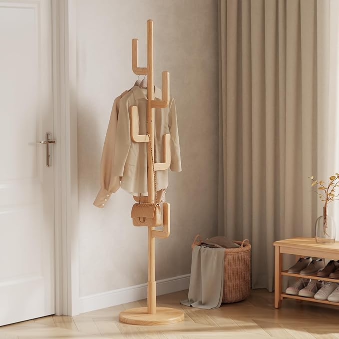 Muwuele Solid Wood Cactus Coat Rack, Freestanding Coat Rack