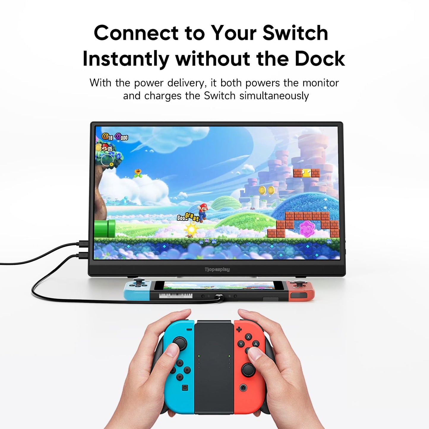 Dopesplay Portable Monitor, 15.6" FHD 1080P Portable Screen for Laptop with Adjustable Stand, USB-C HDMI Second External Monitor, Travel Screen Extender for Laptop Mac Phone PS4/5 Xbox Switch - Black