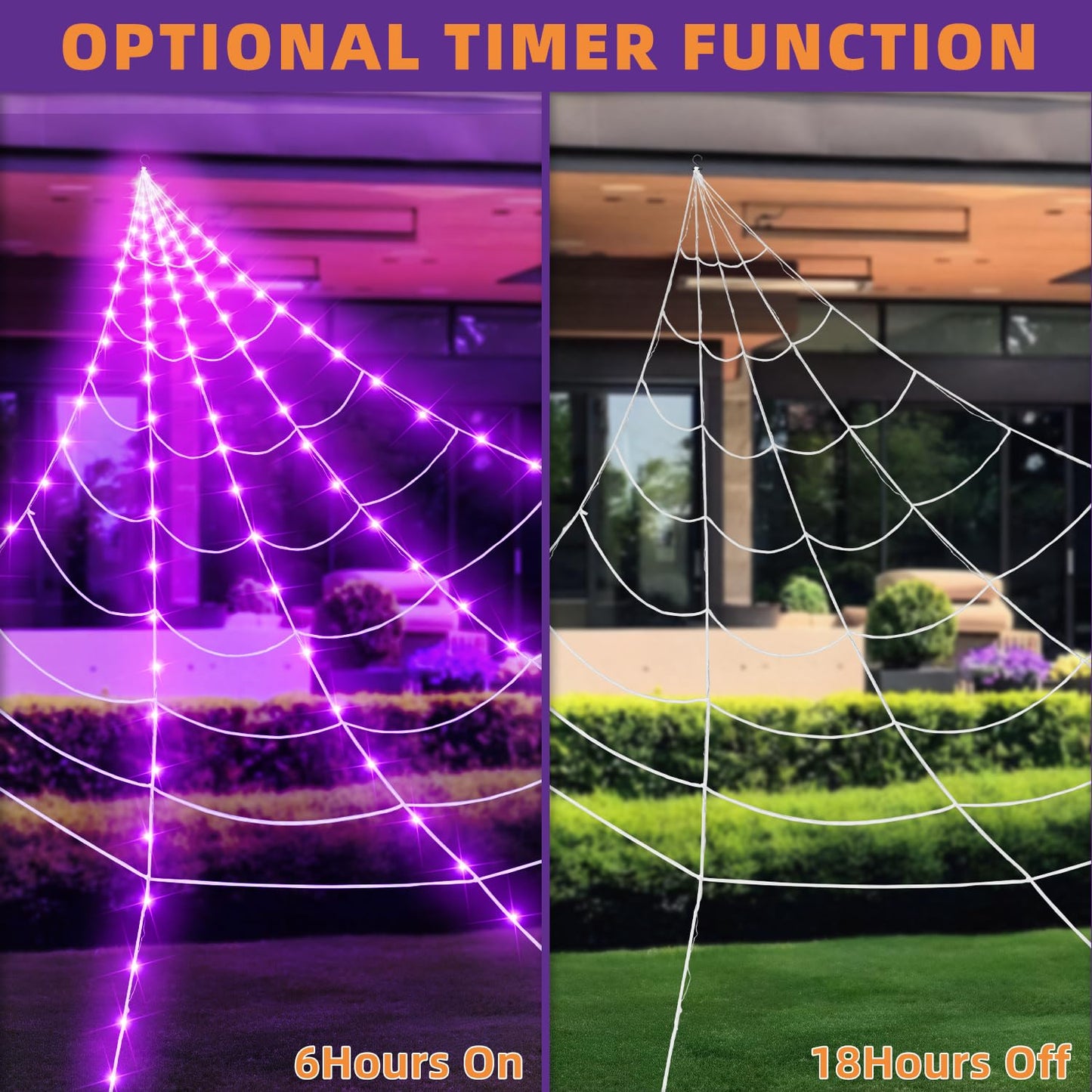 Kendane Halloween Decorations Outdoor and Indoor, 250 LED Halloween Spider Web Light Decorations, 200" Large Light Up Spider Web for Yard(Purple)