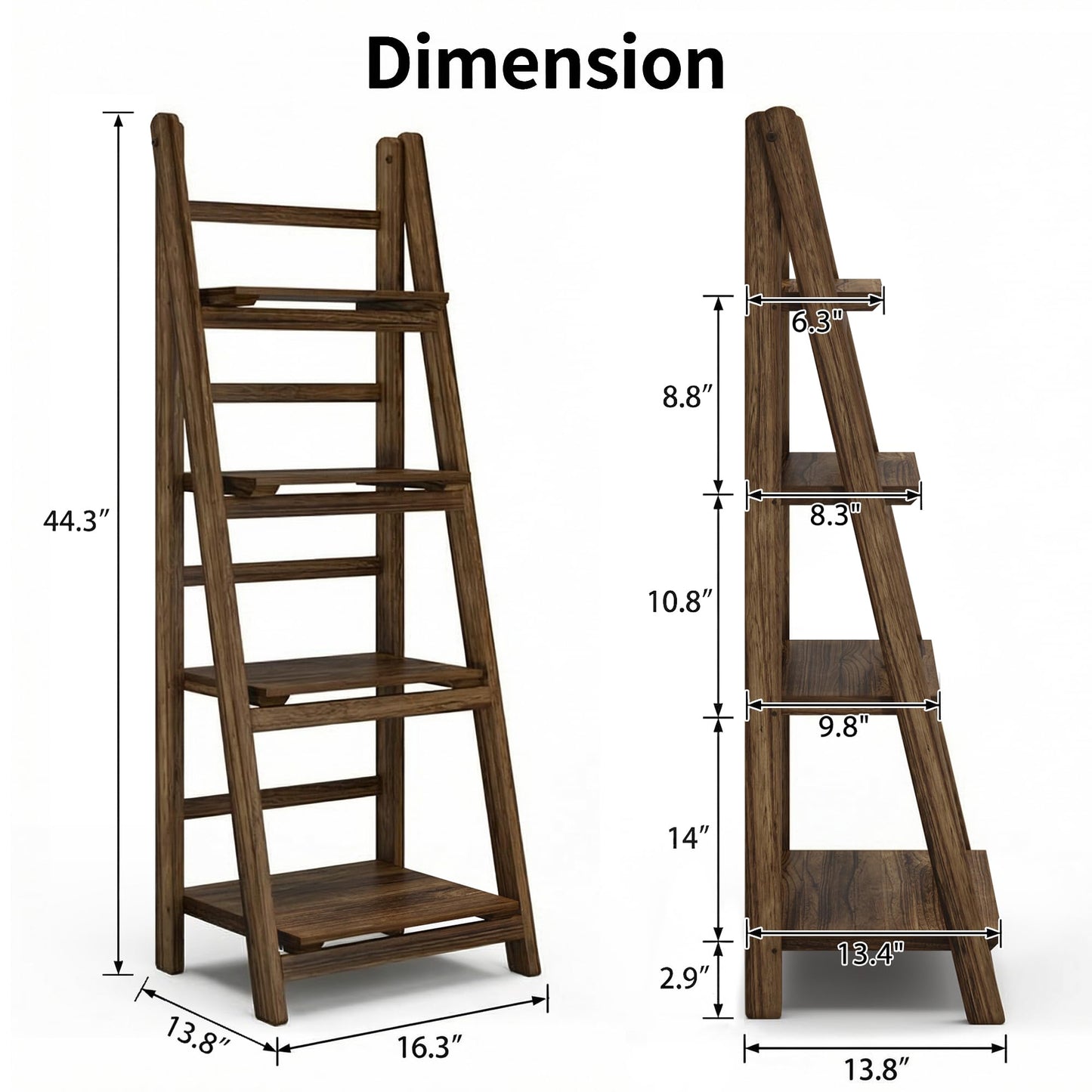 Mugovelo Ladder Shelves - Folding Wooden Ladder Bookshelf, 4-Tier Retro Plant Stand Storage Shelves for Home Living Room, Brown