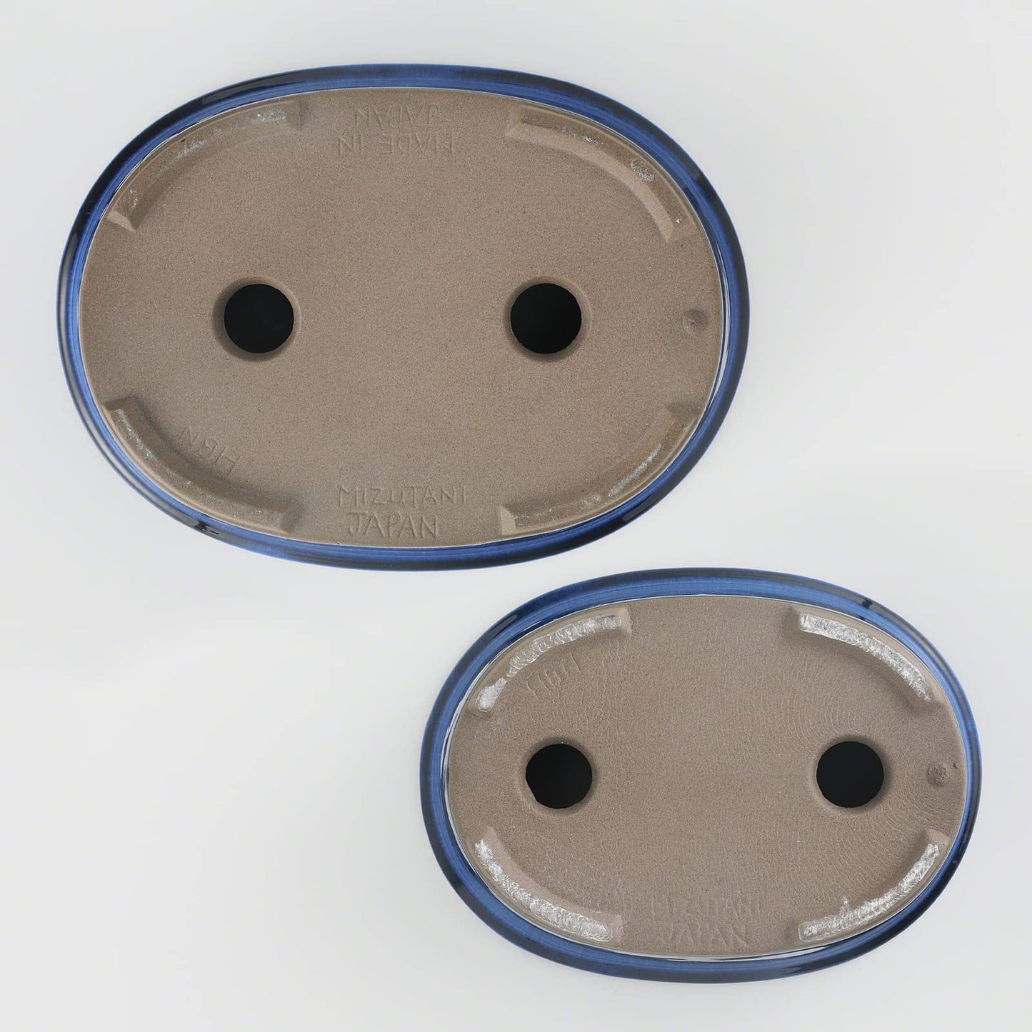 Wazakura Banko Series 2 PCS Blue Bonsai Pot Set with Drainage Holes, Made in Japan Ceramic Garden Planter Pack, Handmade Glazed Houseplant Bowl