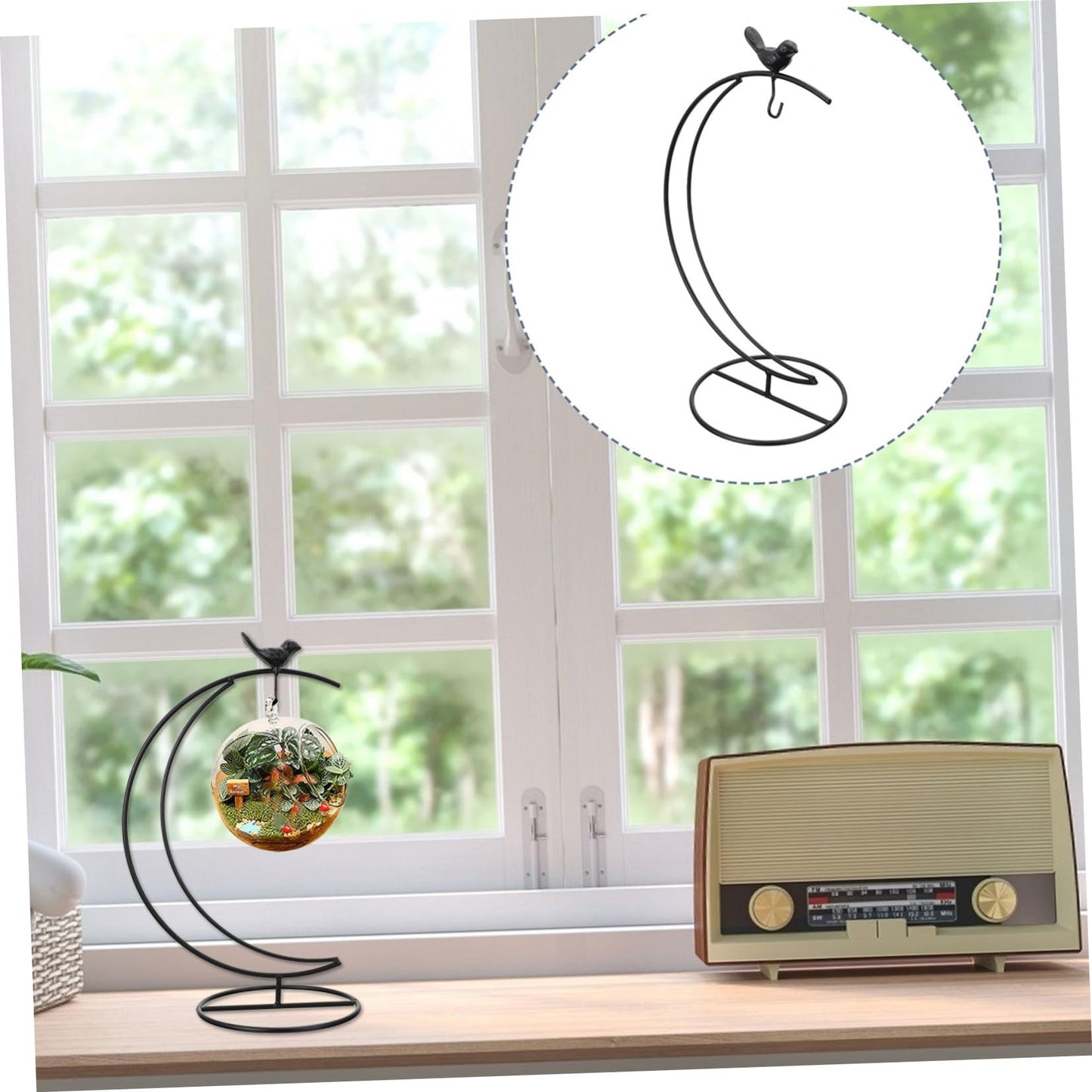Garneck Moon-shaped Bird Iron Frame Display Stand for Indoor Decor Plant Terrarium Stand Ornament Hanger String
