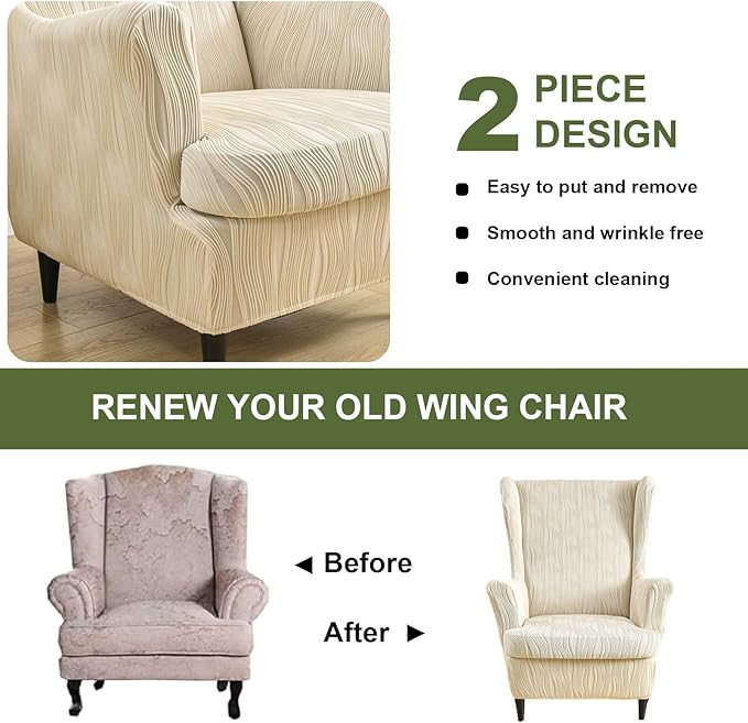 HAOYONG Wingback Chair Slipcovers Elastic Jacquard Wing Chair Covers 2 Pieces