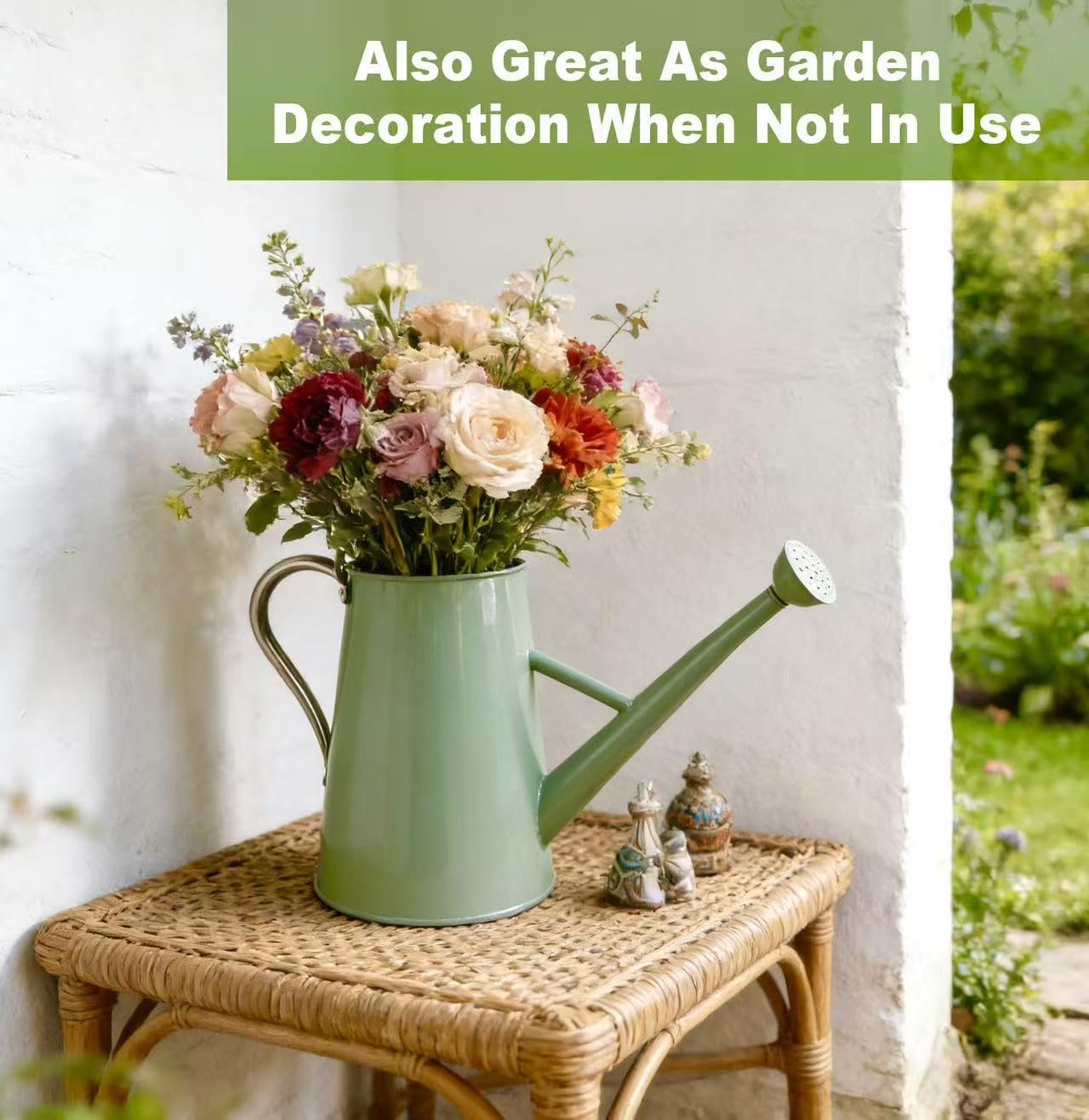 Watering Can for Outdoor&Indoor Plants,1.5 Gallon(5.7L) Metal Watering Can with with Removable Spout,Large Galvanized Steel Garden Flower Water Can Watering Pot with 2 Handles,Cream Green