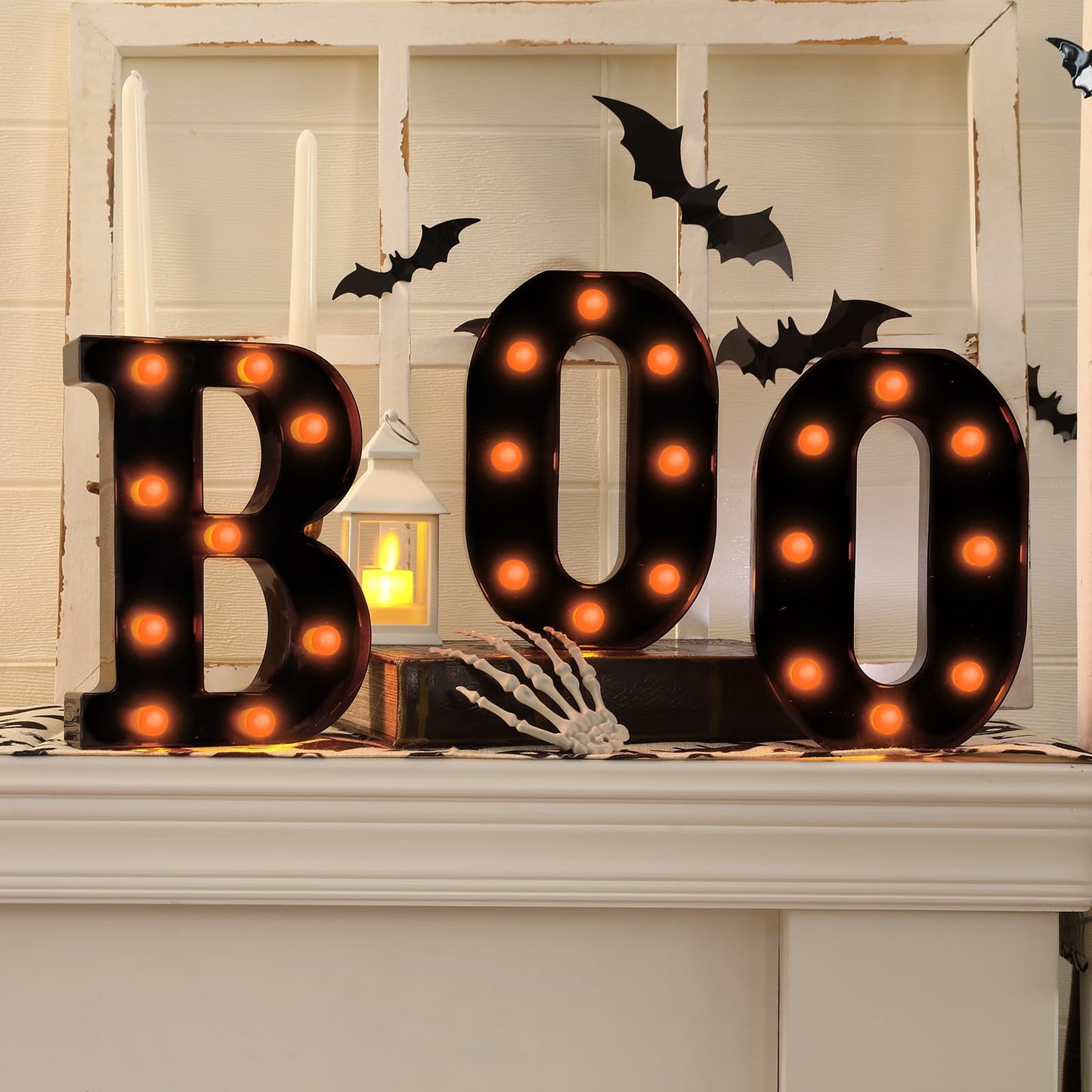 Halloween Decorations-3 Marquee Light up Letters "BOO" Sign Halloween Decor for Kitchen Tabletop Fireplace Mantel Party Indoor