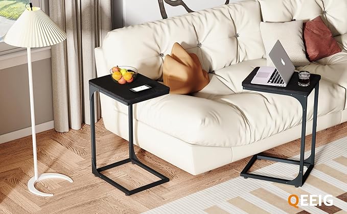QEEIG C Table Side Table Set of 2 Living Room Sets C Shaped Couch Tray End
