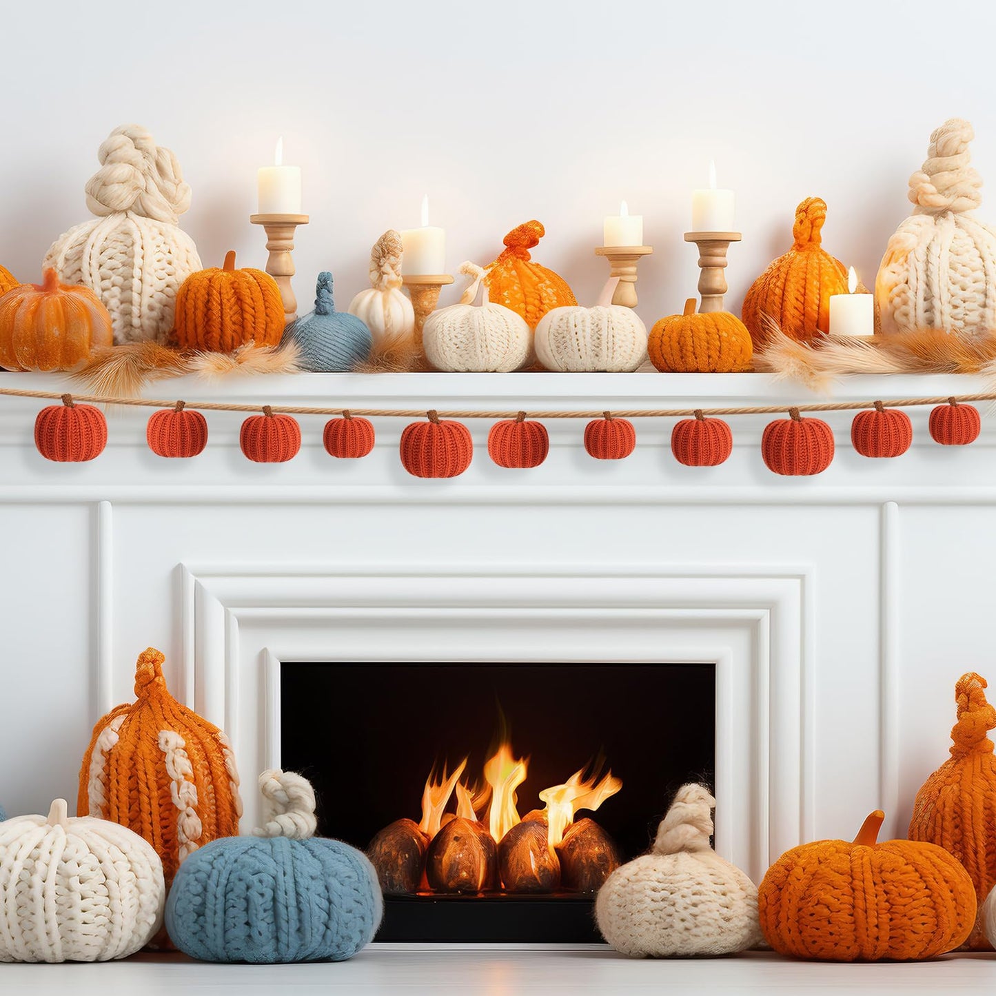 12-Pack Fall Crochet Pumpkins Handmade Fall Decor Set with 2.36, 3.15, 4inch Sizes Knit Pumpkins Farmhouse Thanksgiving Table Centerpiece, Halloween Decorations (Dark Orange)