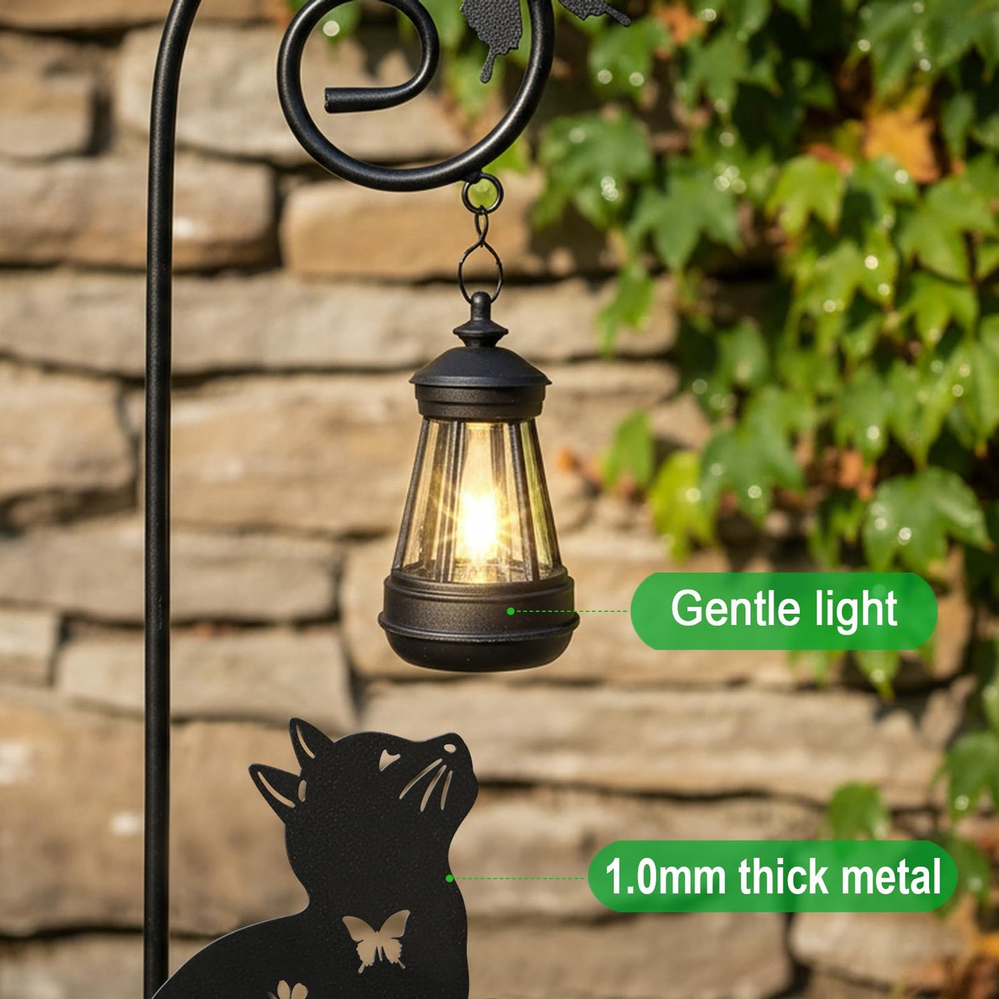 YY Gardenia Metal Cat Stake with Solar Lights Outdoor Decorative, Black Cats Lawn Ornaments, Womens Gifts Unique, Garden Silhouette Animal Decor