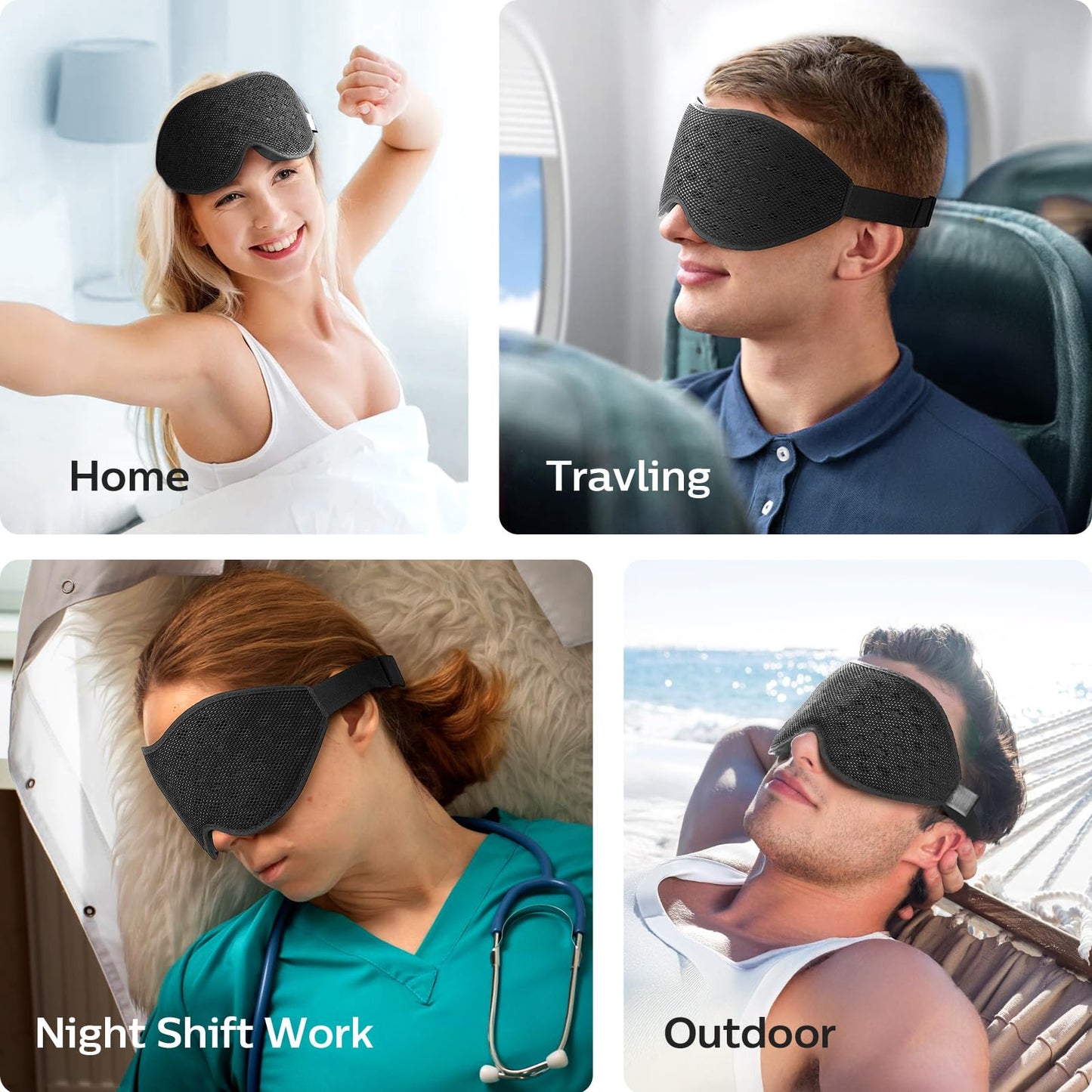 LitBear Breathable Sleep Mask, 3D Eye Mak Sleep for Side Sleepers Women Men, Light Blocking Sleeping Mask with Adjustable Strap, Soft Lightweight Eye Cover for Travel, Night Work, Nap, Office - Blue