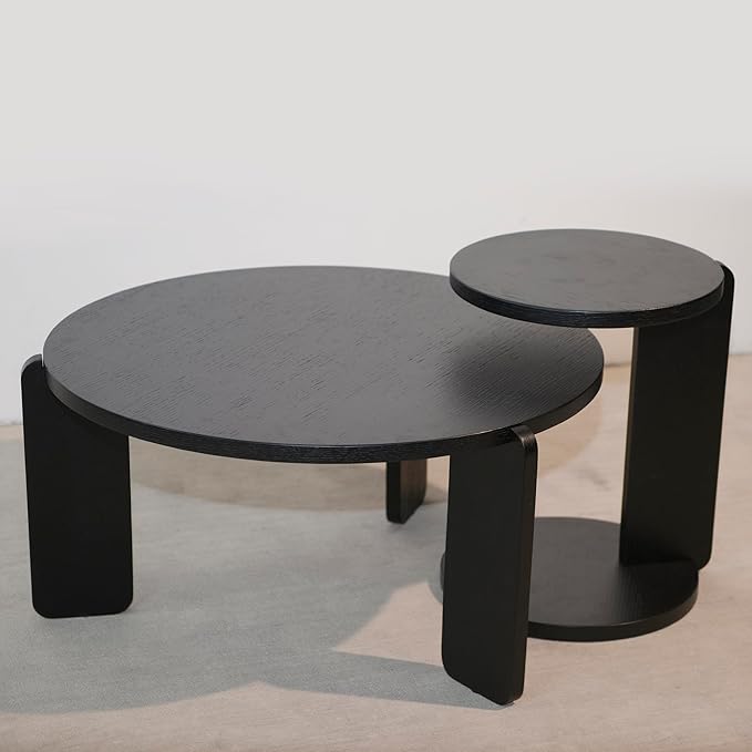 GDFStudio Round Nesting Coffee Table Set of 2, Modern Wooden Accent Side Table