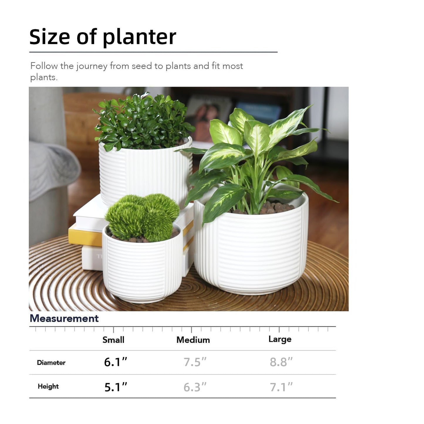 maryeadecoor Ceramic Plant Pots with Drainage Holes 6" - Creamy White Planters for Indoor Outdoor Plants - S(Small-6“)