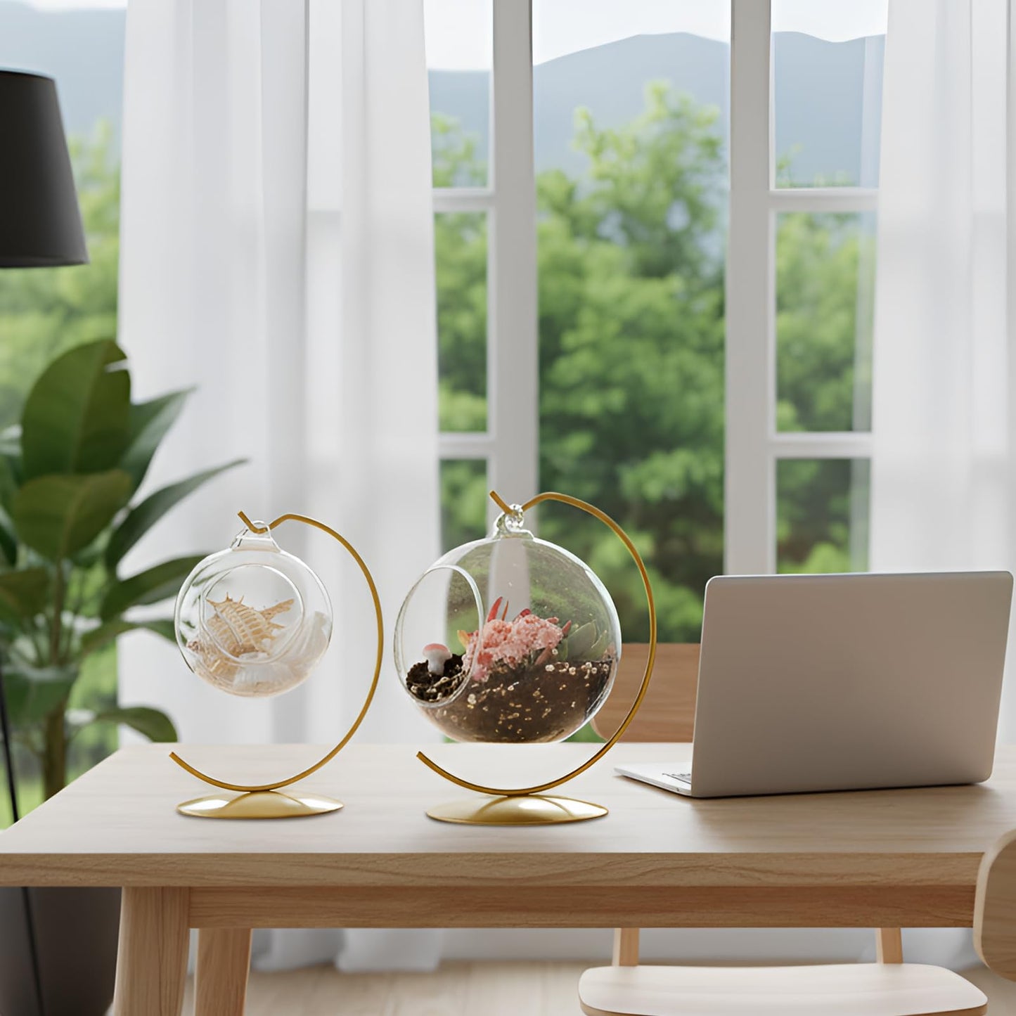 Otoolling 4 Pcs Ornament Display Stand Holder 6 Inch Tall Iron Round Christmas Air Plant Terrariums Holder Hook Crystal Witch Ball Hanging Stand for Glass Ball Christmas Wedding Home Decor (Gold)