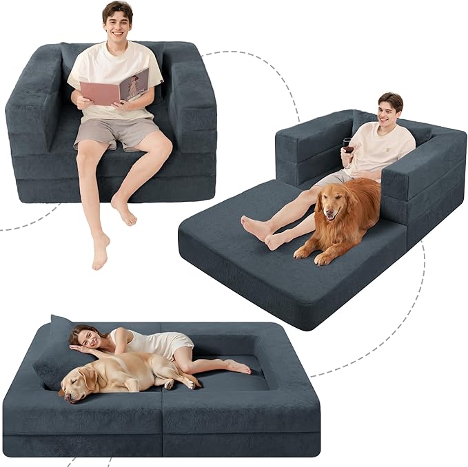 Futon Sofa Bed with Pillow, 3-in-1 Sleeper Sofa Bed with Removable Cover