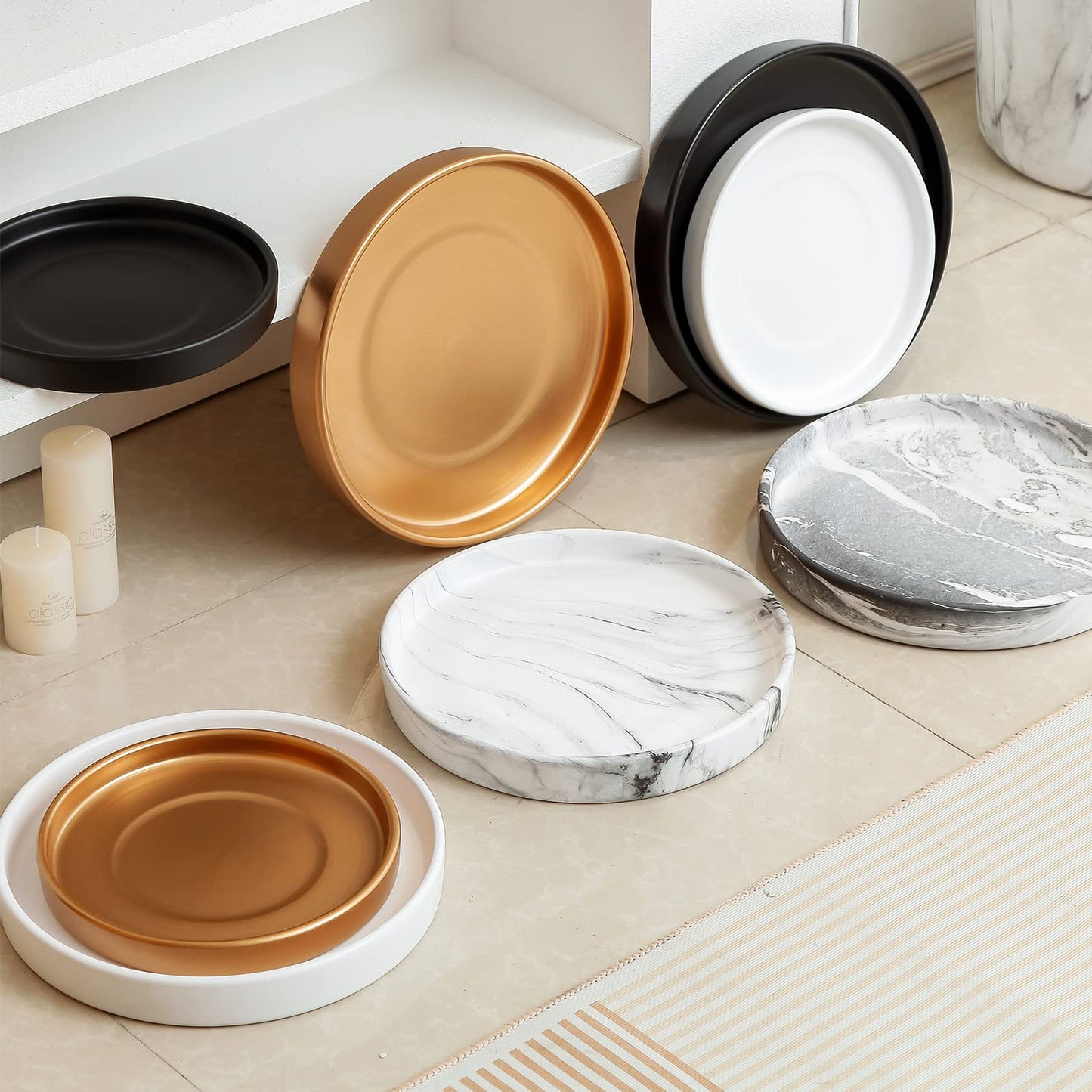 Woiida 12 Inch Ceramic Saucer - Ceramic Drainage Tray for Plant Pot (Matte Gold)