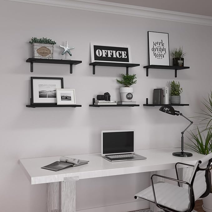 WOPITUES Wood Floating Shelves Set of 6, Shelves