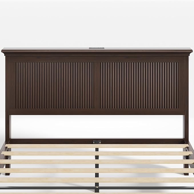 Lifezone Queen Bed Frame with Headboard, Solid Wood Bed Frame Queen Size with