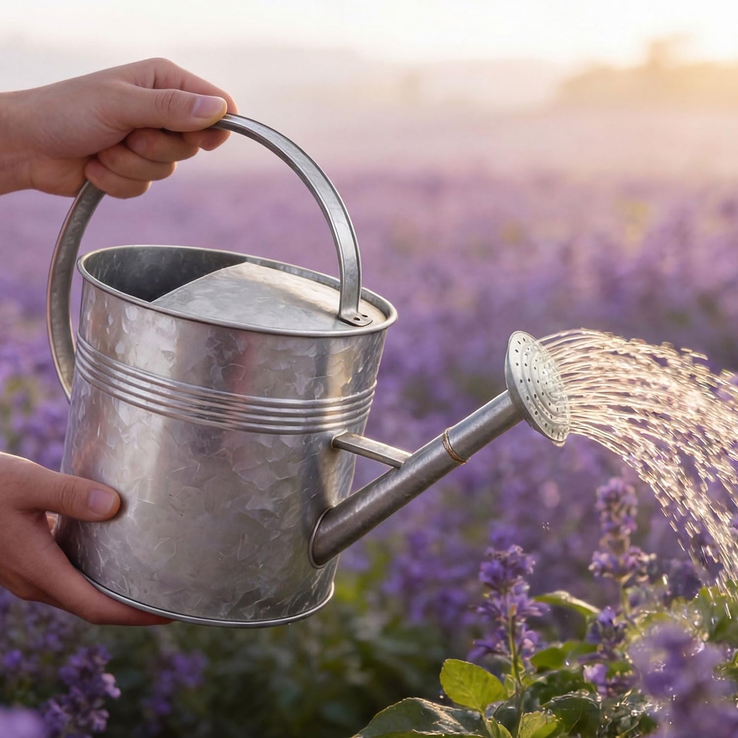 9.5L Metal Watering Can for Outdoor Garden, Galvanized Steel Large Watering Can Pot with Top Handle and Long Spout, Rust-Resistant Water Can for Flower, Lawns, and Farm Use