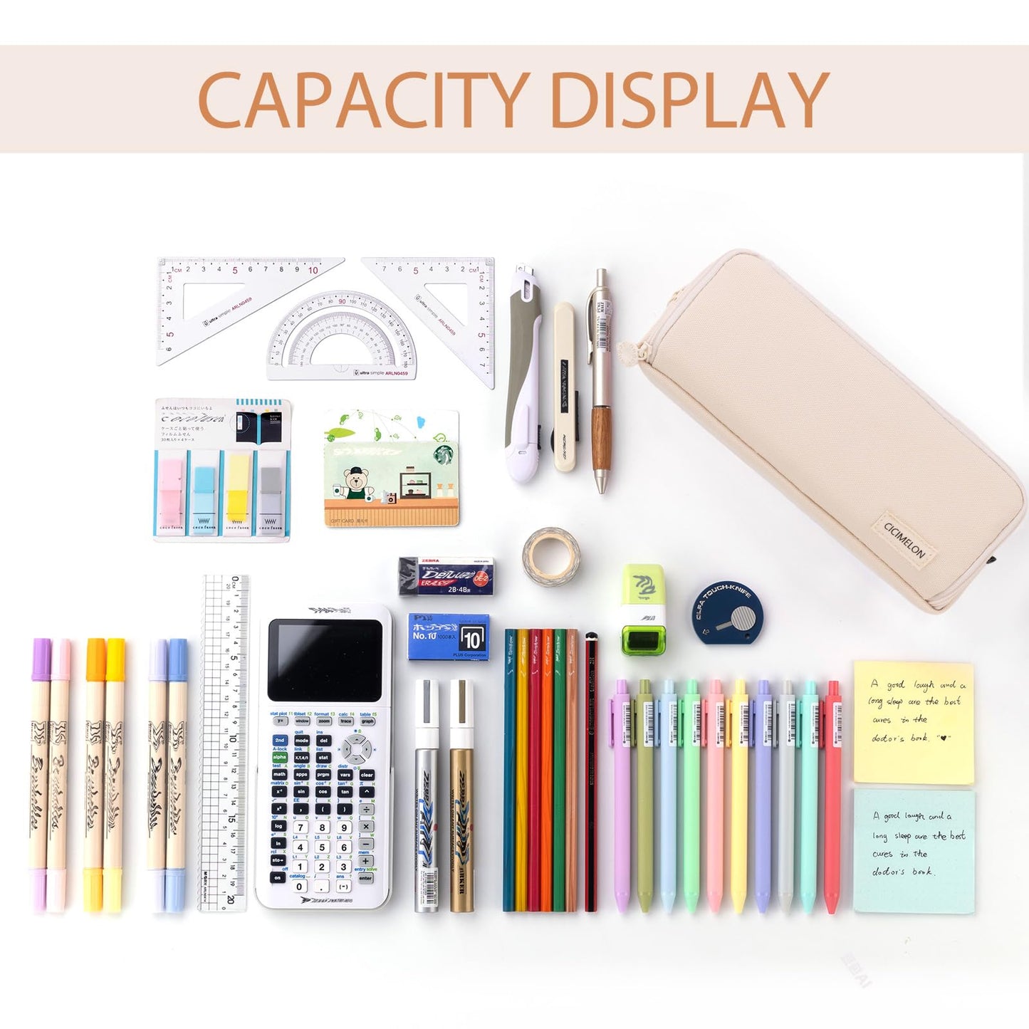 CICIMELON Large Capacity Pencil Case 3 Compartment Pouch Pen Bag for School Teen Girl Boy Men Women (Beige)