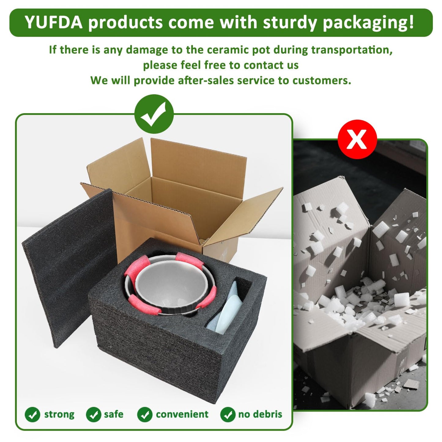YUFDA 6.7 + 5.5 Inch Ceramic Plant Pots,Set of 2,Planters with Drainage and Saucer,Indoor Pots for Plants,Modern Flower Pots for Home and Office(Black + White)