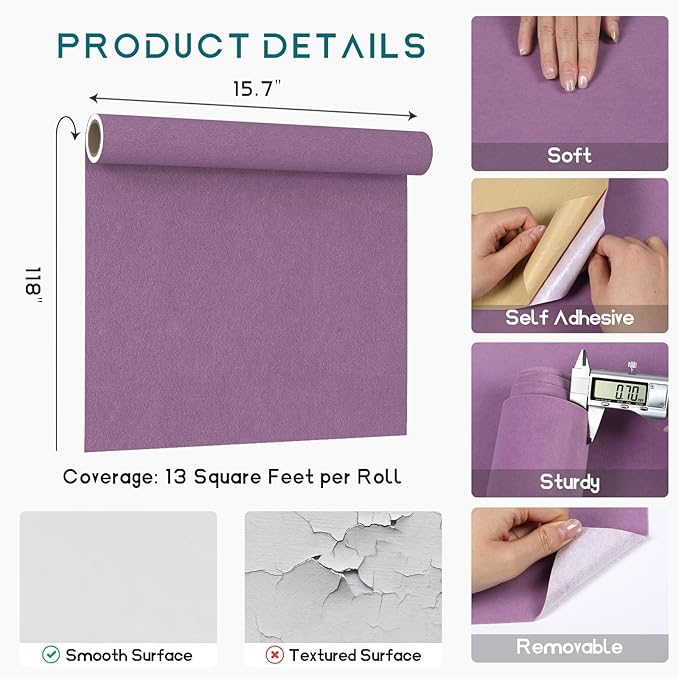 VEELIKE Lavender Purple Velvet Drawer Liner Self Adhesive Velvet Contact Paper
