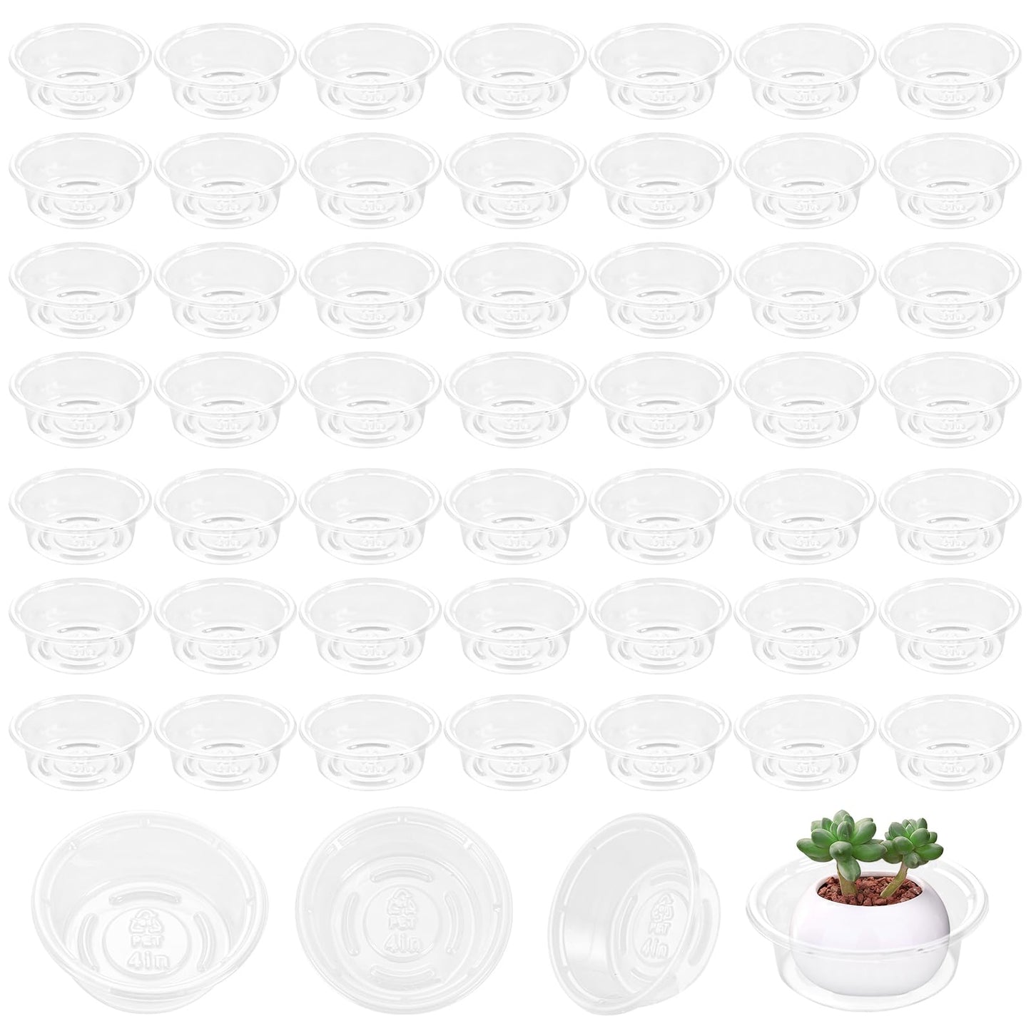 Plant Saucer 50 Pack Plant Trays for Pots 4 Inch Plastic Plant Saucers for Outdoors and Indoors Clear Drip Trays for Potted Plants Flower Pot Plates to Catch Water Plant Drainage Dishes No Holes