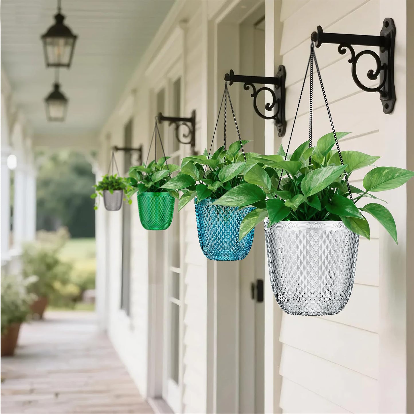 QCQHDU Hanging Planters for Indoor Plants, 2-Pack 7.2 Inch Self Watering Hanging Pots, Plastic Plant Hanger with Drainage Holes and 3 Hooks Chains for Garden Home (Clear)