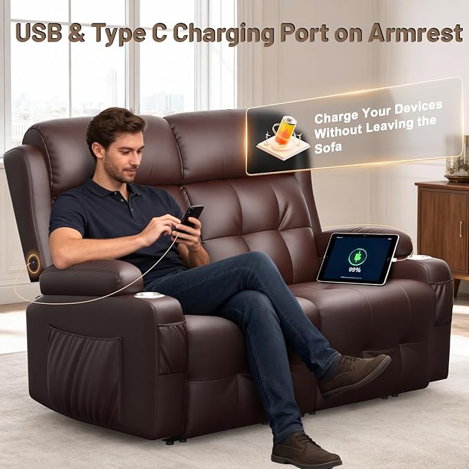 Reclining Loveseat, 55.1" RV PU Leather Wall Hugger Recliner Love Seats Sofa