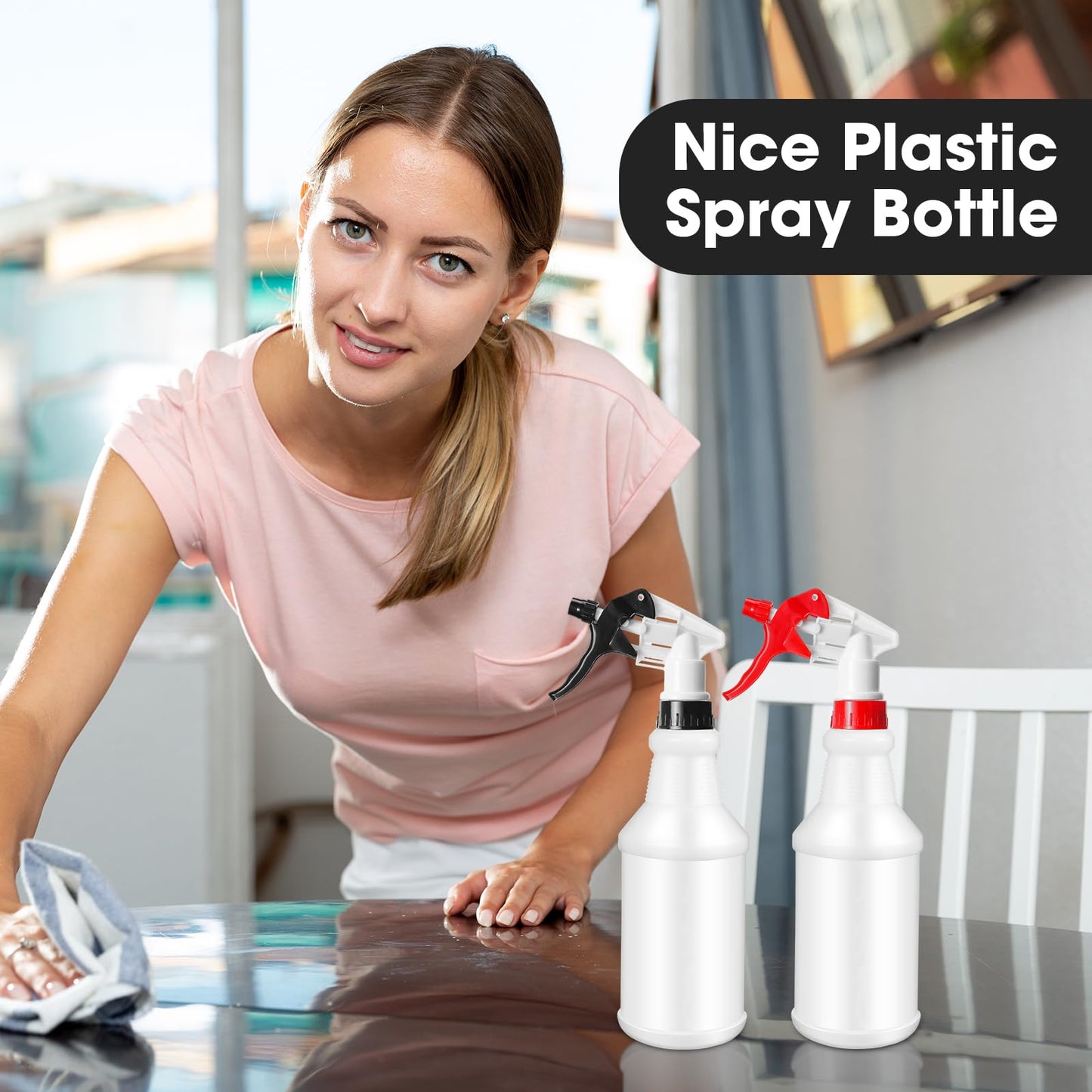 Eccliy 12 Pcs 16 Oz Plastic Spray Bottle, Adjustable Empty Reusable Sprayer for Cleaning, Planting, Water, Bathroom and Kitchen, BBQ, Commercial and Residential (Original,Red,Black)