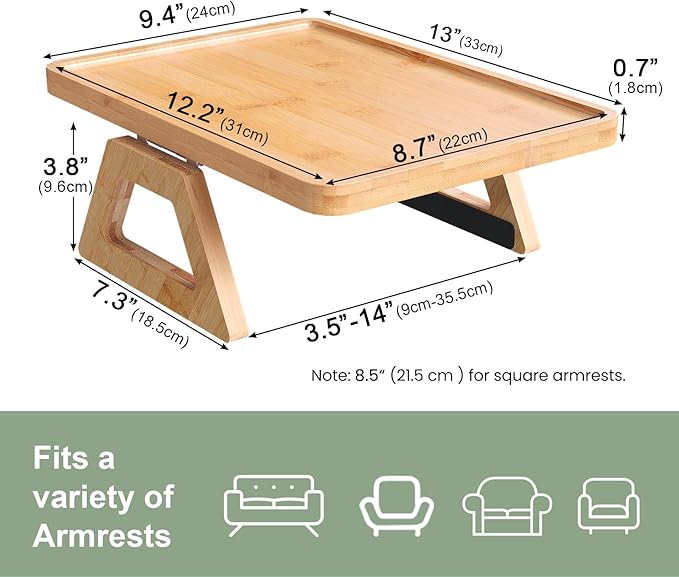 Couch Arm Tray, Bamboo Folding Sofa Tray, Sofa Armrest Trays Clip-On Couch Desk