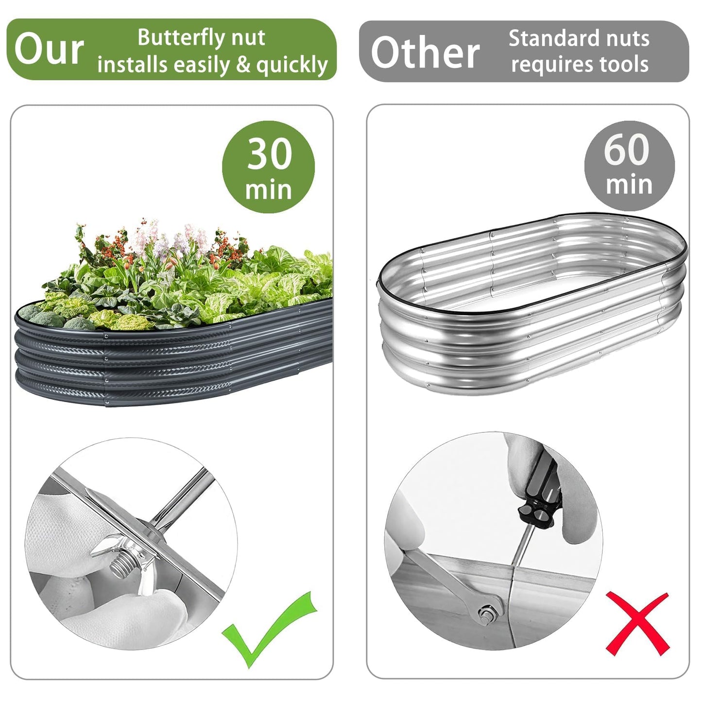 Gartist 2 pcs 4×2×1 ft Black Raised Garden Bed Kits Outdoor, Easy Assembly Galvanized Planter Raised Beds with Gloves & Wing Nuts for Vegetables, Flowers & Herbs