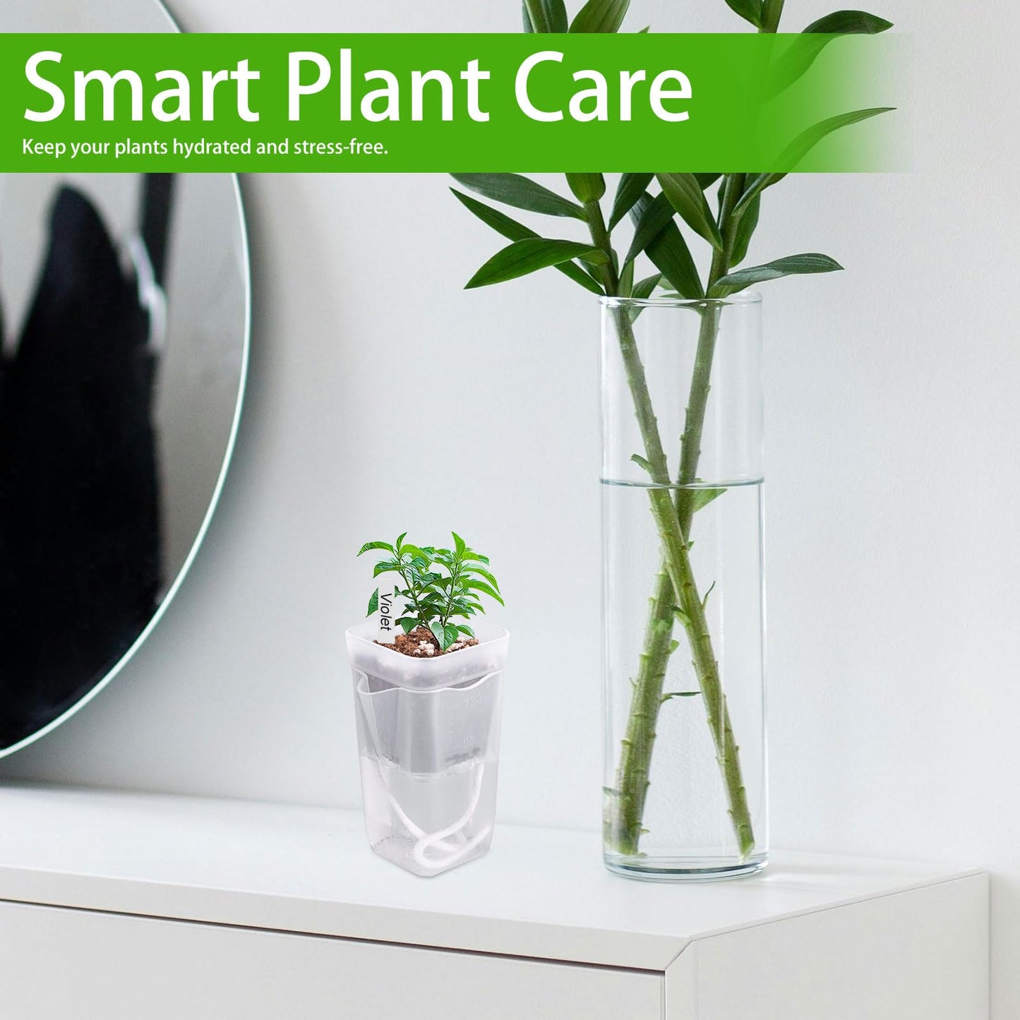 Goktvai 10pcs 2in/5cm Mini Self Watering Pots with Plant Labels and Wick, Clear Plastic Planters with Drainage Holes Water Level Indicator for Indoor Plants Alocasia Corm Propagation Sowing
