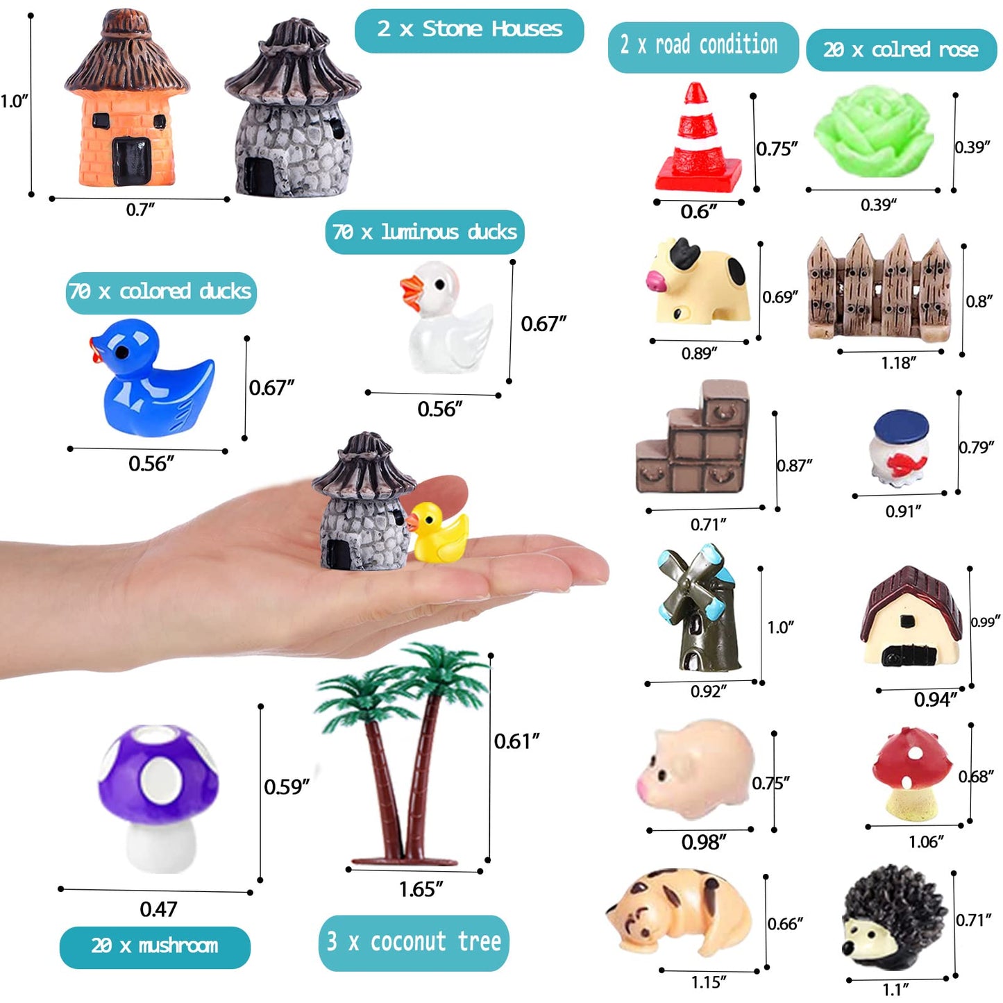 CHAKANLX 200 Pieces Fairy Garden Accessories, Mini Resin Ducks, Fairy Garden Kit, Miniature Figurines, Micro Landscape Ornaments Kit