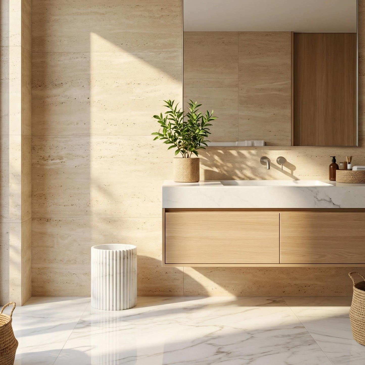 DoveeDosa Marble White Luxury Stone Bathroom Trash Can, Modern Bathroom Office Trash Can, Resin Wastebasket, Garbage Receptacle Bin for Bathrooms, Offices, Powder Rooms, Kitchens (Marble White)