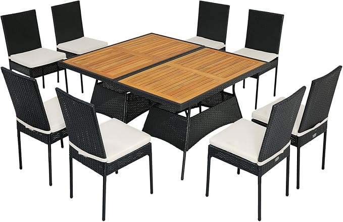 Tangkula 10 Piece Wicker Patio Dining Set, Outdoor Rattan Table & Chairs Set