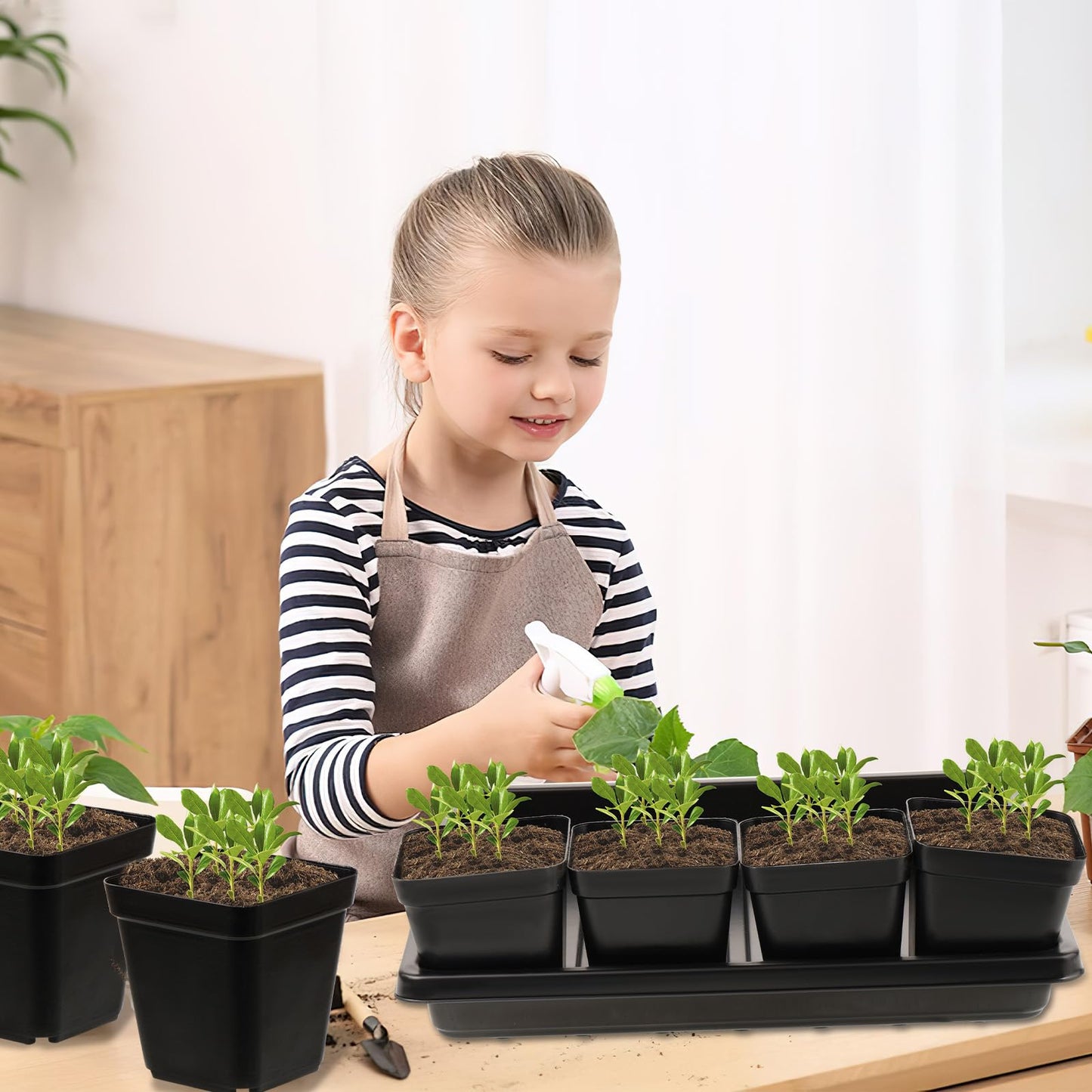 CIEOVO 2.4 inch 80 Pcs Square Nursery Pots with Drain Holes and 5 Pcs Plastic Plant Growing Trays, Seed Starter Kit Propagation Tray Seed Starting Pots for Seedling Plant Growing