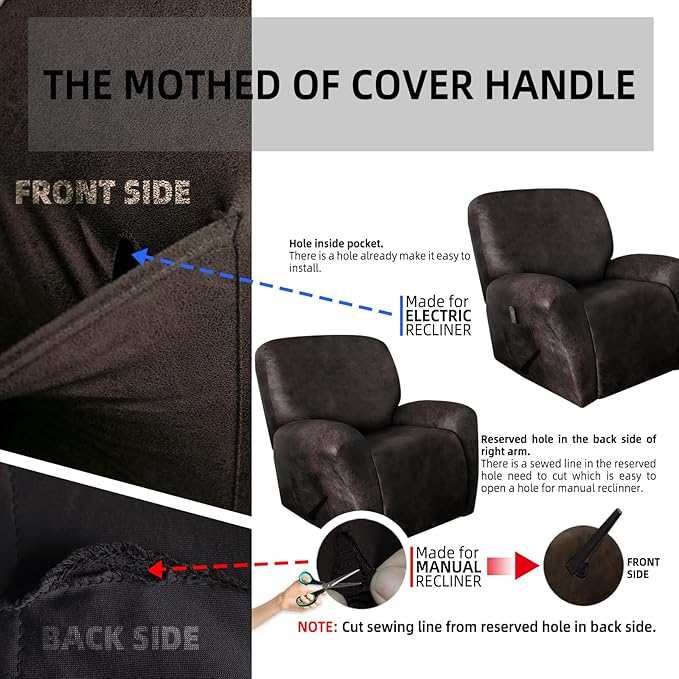 ANARACHON Leather Like Recliner Chair Covers Heavy Duty, 4 Pieces Recliner Cover
