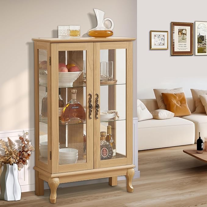 Curio Cabinet with Lighted, Curio Display Cabinet, Glass Display Cabinet with