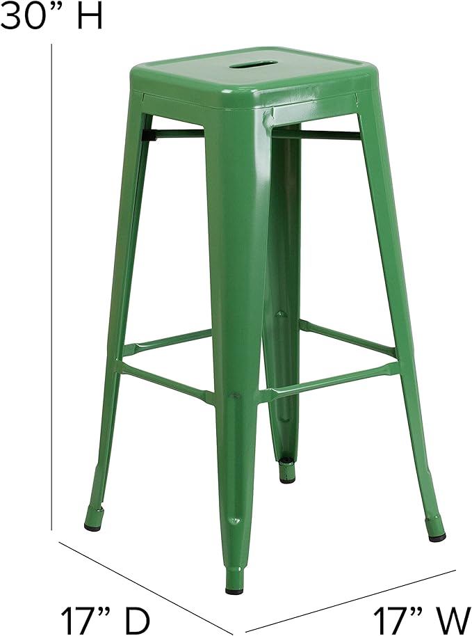 Flash Furniture Commercial Grade 30" High Backless Green Metal Indoor-Outdoor