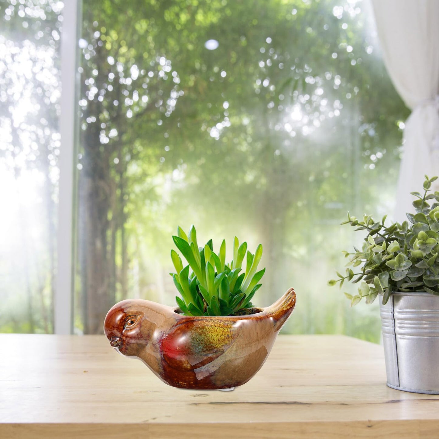 minkissy Bird Shaped Ceramic Planter Pot for Succulent Plants, Small Indoor Flowerpot with Glazed Finish, Decorative Balcony Pot for Bonsai and Succulents